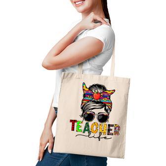 Messy Bun Teacher Life Welcome Back To School Leopard Womens Tote Bag - Thegiftio UK