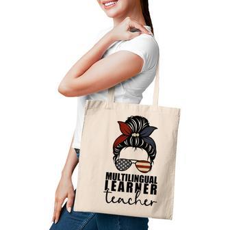 Multilingual Learner Teacher Messy Bun Flag Us Multilingual Tote Bag - Thegiftio UK