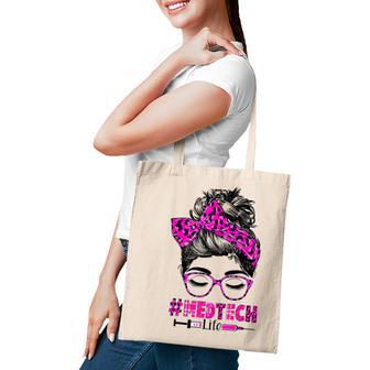 Nurse Life Med-Tech Life Women Messy Bun Leopard Nurse Day Tote Bag - Thegiftio UK