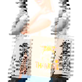 One Thankful Mama Funny Messy Bun Fall Autumn Thanksgiving V13 Tote Bag - Thegiftio