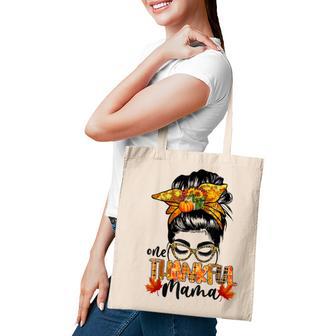 One Thankful Mama Funny Messy Bun Fall Autumn Thanksgiving V3 Tote Bag - Thegiftio