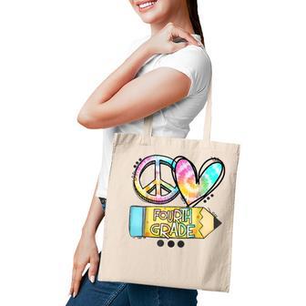 Peace Love Fourth Grade Funny Tie Dye Student Teacher Tote Bag - Thegiftio UK