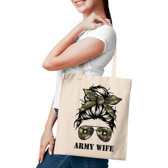 Proud Army Wife Messy Bun Hair Camouflage Bandana Sunglasses  Tote Bag