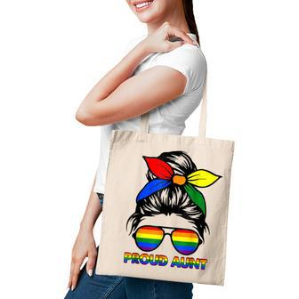 Proud Aunt Messy Bun Rainbow Lgbt Gay Pride Month Tote Bag - Thegiftio UK