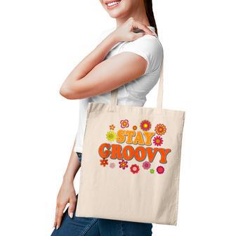 Retro Daisy Hippie Stay Groovy Positive Mind Happy Life Tote Bag - Thegiftio UK