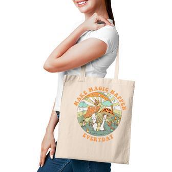 Retro Groovy Make Magic Happen Mushroom Hippie Botanical Tote Bag - Thegiftio UK