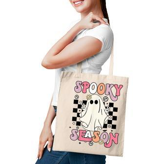 Retro Hippie Halloween Cute Ghost Spooky Season Women Kids Tote Bag - Thegiftio UK