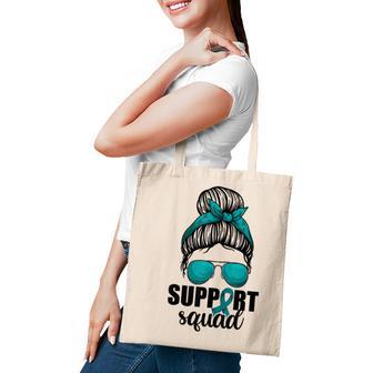 Support Squad For Women Ovarian Cancer Messy Bun Tote Bag - Thegiftio UK