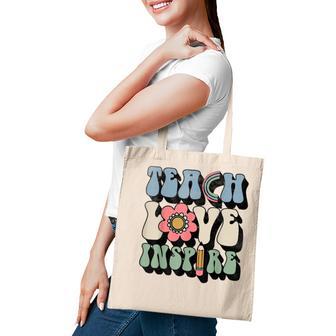 Teacher Back To School Teach Love Inspire Retro Vintage Tote Bag - Thegiftio UK