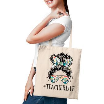 Teacher Life Bun Hair Sunglasses Teacher Back To School Tote Bag - Thegiftio UK