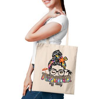 Teacher Off Duty Happy Last Day Of School Messy Bun Leopard Tote Bag - Thegiftio UK