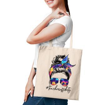 Teacher Off Duty Messy Hair Bun Glasses Tote Bag - Thegiftio UK
