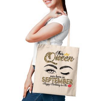 This Queen Was Born In September Leopard Women Girls Ladies Tote Bag - Thegiftio UK