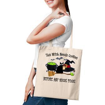 This Witch Needs Coffee Before Any Hocus Pocus Halloween Tote Bag - Thegiftio
