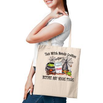This Witch Needs Coffee Before Any Hocus Pocus Halloween Tote Bag - Thegiftio UK