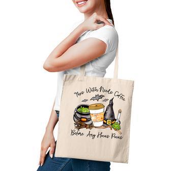 This Witch Needs Coffee Before Any Hocus Pocus Halloween Tote Bag - Thegiftio