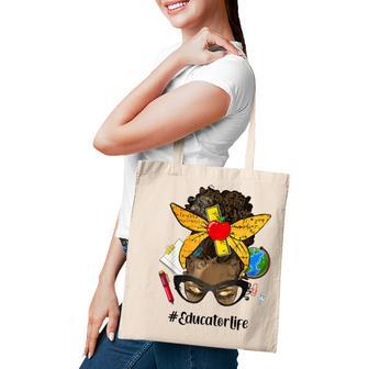 Womens Afro Messy Bun Educator Teacher Life Back To School Tote Bag - Thegiftio UK