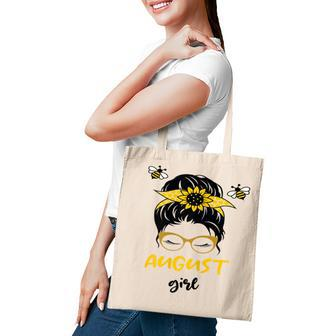 Womens August Girl Birthday  Cute Messy Bun Bees Gifts  Tote Bag