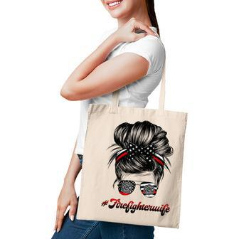 Womens Firefighter Wife Life Messy Bun Hair Funny Firefighter Wife Tote Bag - Thegiftio UK