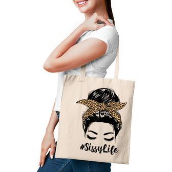 Womens Mothers Day Funny Sissy Life Messy Bun Leopard Mommy Grandma Tote Bag - Thegiftio UK