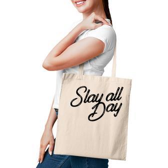 Womens Slay All Day Graphic Relaxed Fit Tote Bag - Thegiftio UK