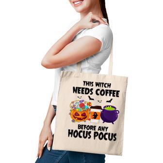 Womens This Witch Needs Coffee Before Any Hocus Pocus Halloween Tote Bag - Thegiftio UK