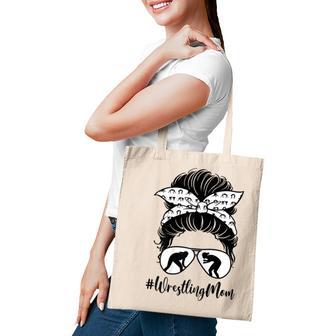 Womens Wrestling Mom Life Messy Bun Hair Glasses Mothers Day Gift Tote Bag - Thegiftio UK