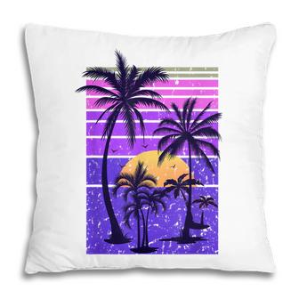 Summer Vintage Paradise Vacation Sunset Palm Retro Tropical  Pillow