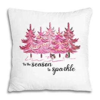 Minimalist Christmas Tree Pink ChristmasTis The Season To Sparkle Pillow