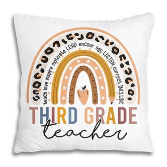 3Rd Third Grade Teacher Cute Leopard Rainbow Back To School Pillow - Thegiftio UK