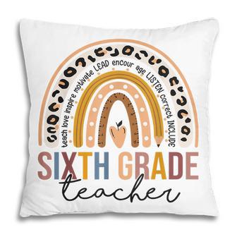 6Th Sixth Grade Teacher Cute Leopard Rainbow Back To School Pillow - Thegiftio UK
