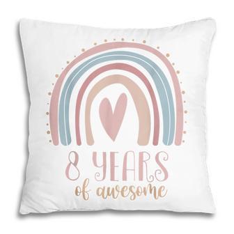 8 Years Of Awesome Girls 8Th Birthday Pink Boho Rainbow Cute Pillow - Thegiftio UK