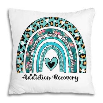 Addiction Recovery Awareness Rainbow Ribbon Blue Leopard Pillow - Thegiftio UK