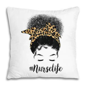 Afro Nurse Life Messy Bun Leopard Funny Black Nurse Pillow - Thegiftio UK
