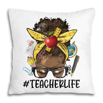 Afro Teacher Life Messy Bun Black African American Educator Pillow - Thegiftio UK