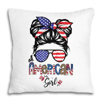 All American Girls 4Th Of July Daughter Messy Bun Usa Pillow - Thegiftio UK