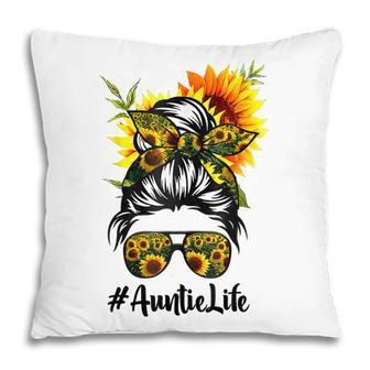 Auntie Life Messy Hair Bun Sunflower Women Mothers Day Pillow - Thegiftio UK