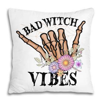 Bad Witch Vibes Skeleton Cool Hand Flower Halloween Magic Pillow - Thegiftio UK
