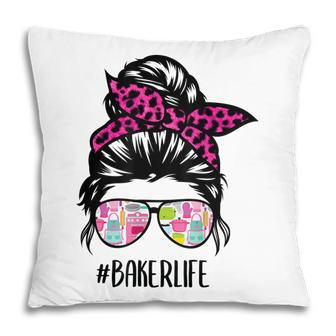 Baker Life Messy Bun Hair Baking Pink Pastry Baker Chef Pillow - Thegiftio UK