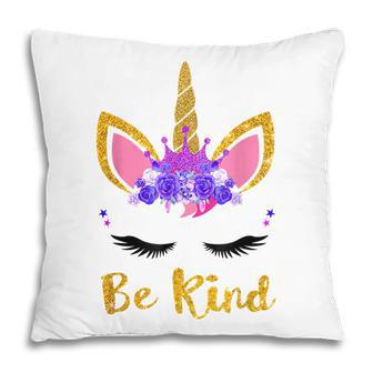 Be Kind Unicorn Girl Kids Orange Unity Day 2022 Pillow - Thegiftio UK