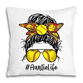Bleached Softball Auntie Life Messy Bun Game Day Mothers Day Pillow - Thegiftio UK