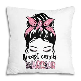 Breast Cancer Warrior Messy Bun Hair Pink Ribbon Women Pillow - Thegiftio UK