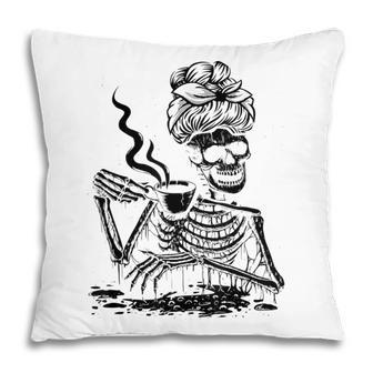 Coffee Drinking Skeleton Lazy Diy Halloween Costume Women V4 Pillow - Thegiftio UK