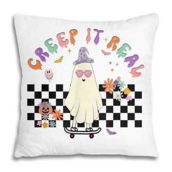 Creep It Real Retro Groovy Ghost Vintage Halloween Pillow - Thegiftio UK