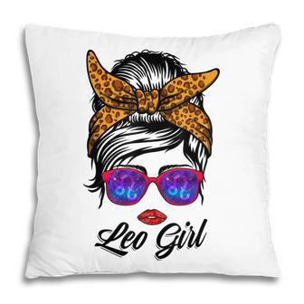 Cute Leo Girl Birthday Messy Bun Leopard Funny Leo Zodiac Pillow - Thegiftio UK