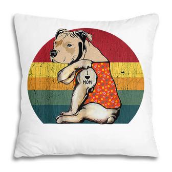 Dog I Love Mom Pitbull Dog Tattoo Flower Vintage Mothers Day Pillow - Thegiftio UK