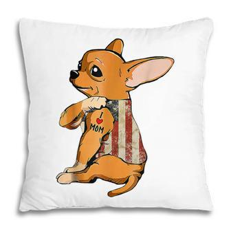 Dog I Love Mom Tattoo Chihuahua Dog American Flag T Pillow - Thegiftio UK