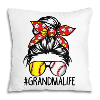 Dy Messy Bun Mothers Day Softball Baseball Grandma Life Pillow - Thegiftio UK