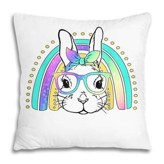 Easter Day Cute Bunny Face Tie Dye Glasses Rainbow Women Pillow - Thegiftio UK