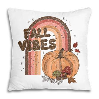 Fall Vibes Retro Rainbow Fall Autumn Pumpkin Hippie  Pillow